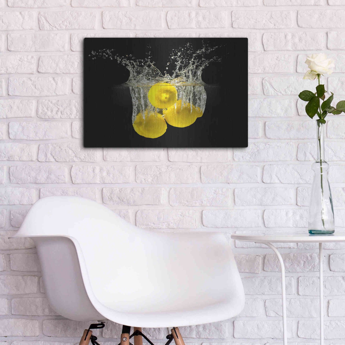 Luxe Metal Art 'Lemon Splash' by Epic Portfolio, Metal Wall Art,24x16