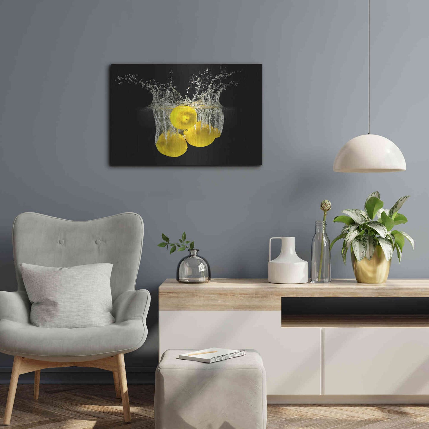 Luxe Metal Art 'Lemon Splash' by Epic Portfolio, Metal Wall Art,24x16