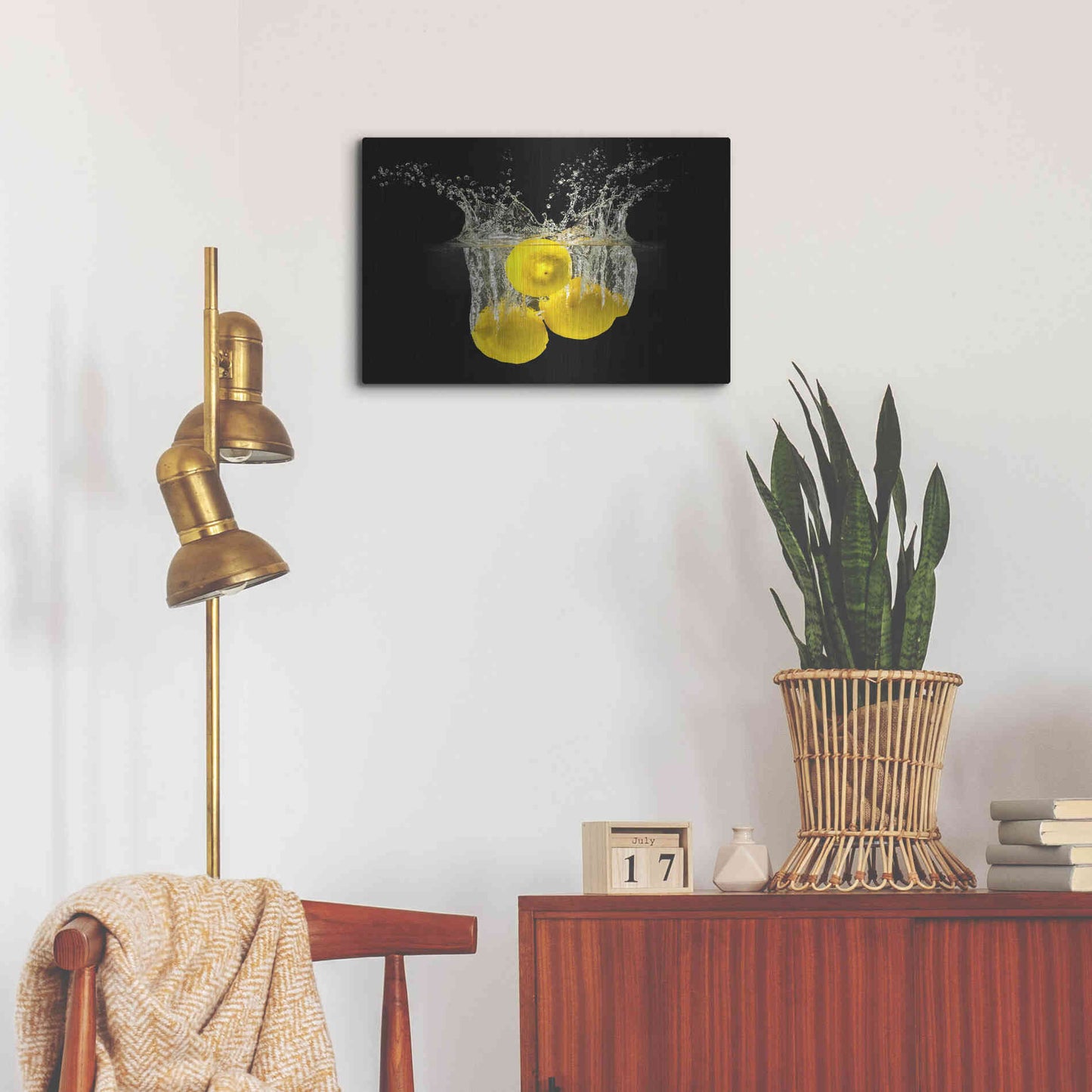 Luxe Metal Art 'Lemon Splash' by Epic Portfolio, Metal Wall Art,24x16
