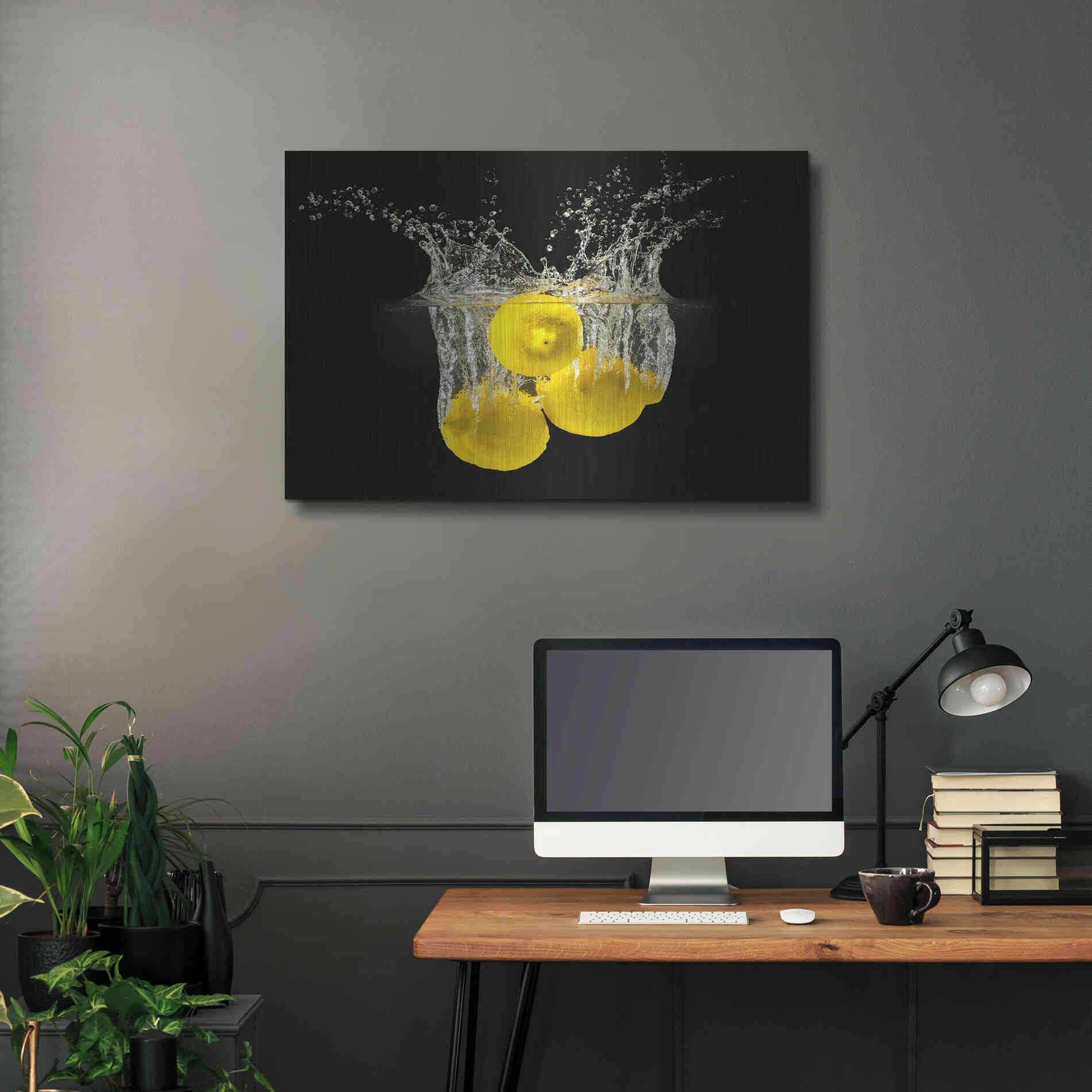 Luxe Metal Art 'Lemon Splash' by Epic Portfolio, Metal Wall Art,36x24