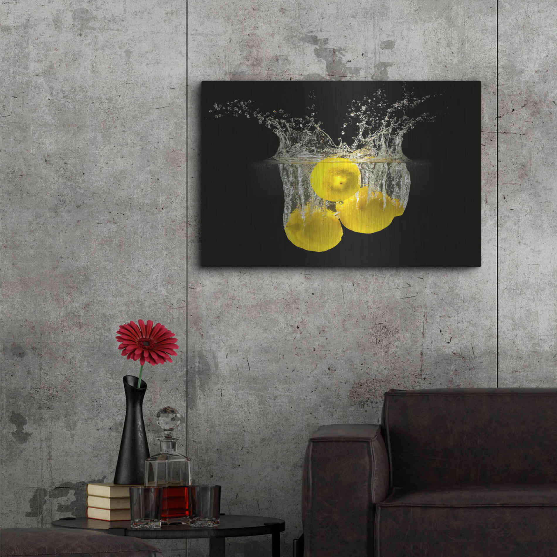 Luxe Metal Art 'Lemon Splash' by Epic Portfolio, Metal Wall Art,36x24