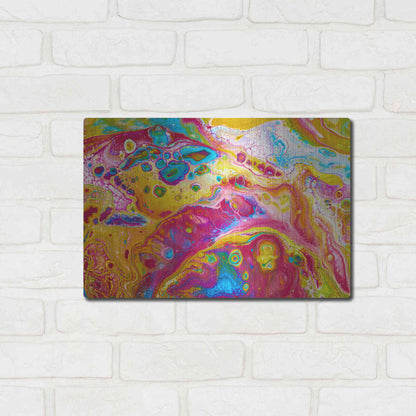 Luxe Metal Art 'Liquid Pour Yellow' by Epic Portfolio, Metal Wall Art,16x12