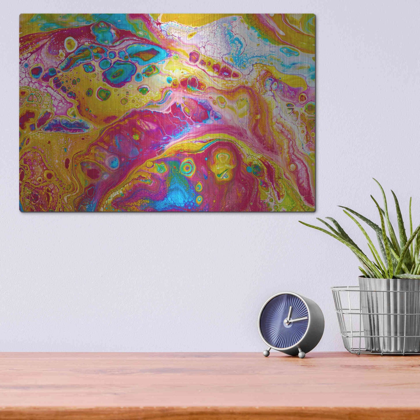Luxe Metal Art 'Liquid Pour Yellow' by Epic Portfolio, Metal Wall Art,16x12