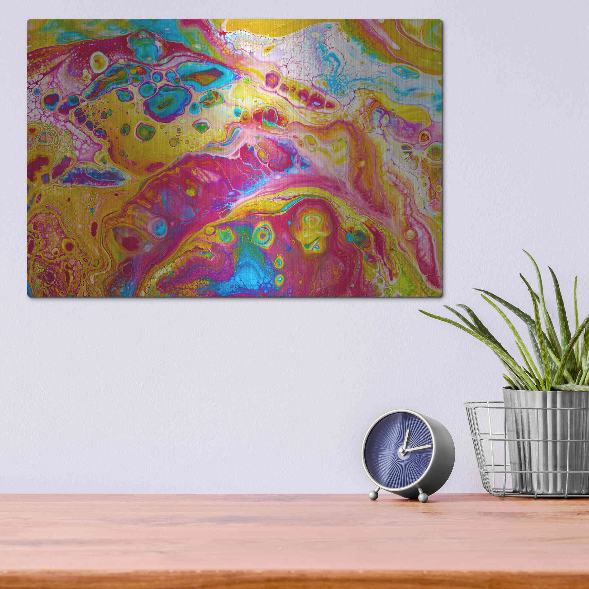 Luxe Metal Art 'Liquid Pour Yellow' by Epic Portfolio, Metal Wall Art,16x12