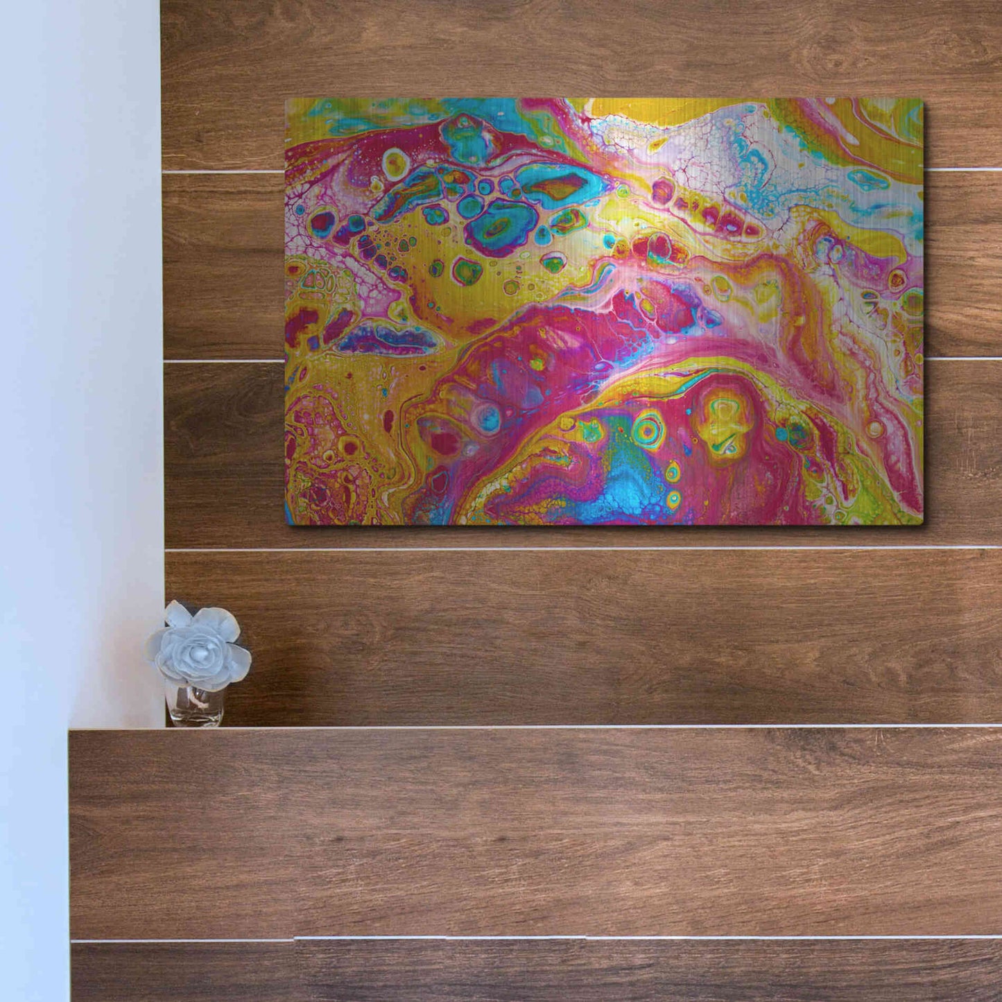 Luxe Metal Art 'Liquid Pour Yellow' by Epic Portfolio, Metal Wall Art,16x12