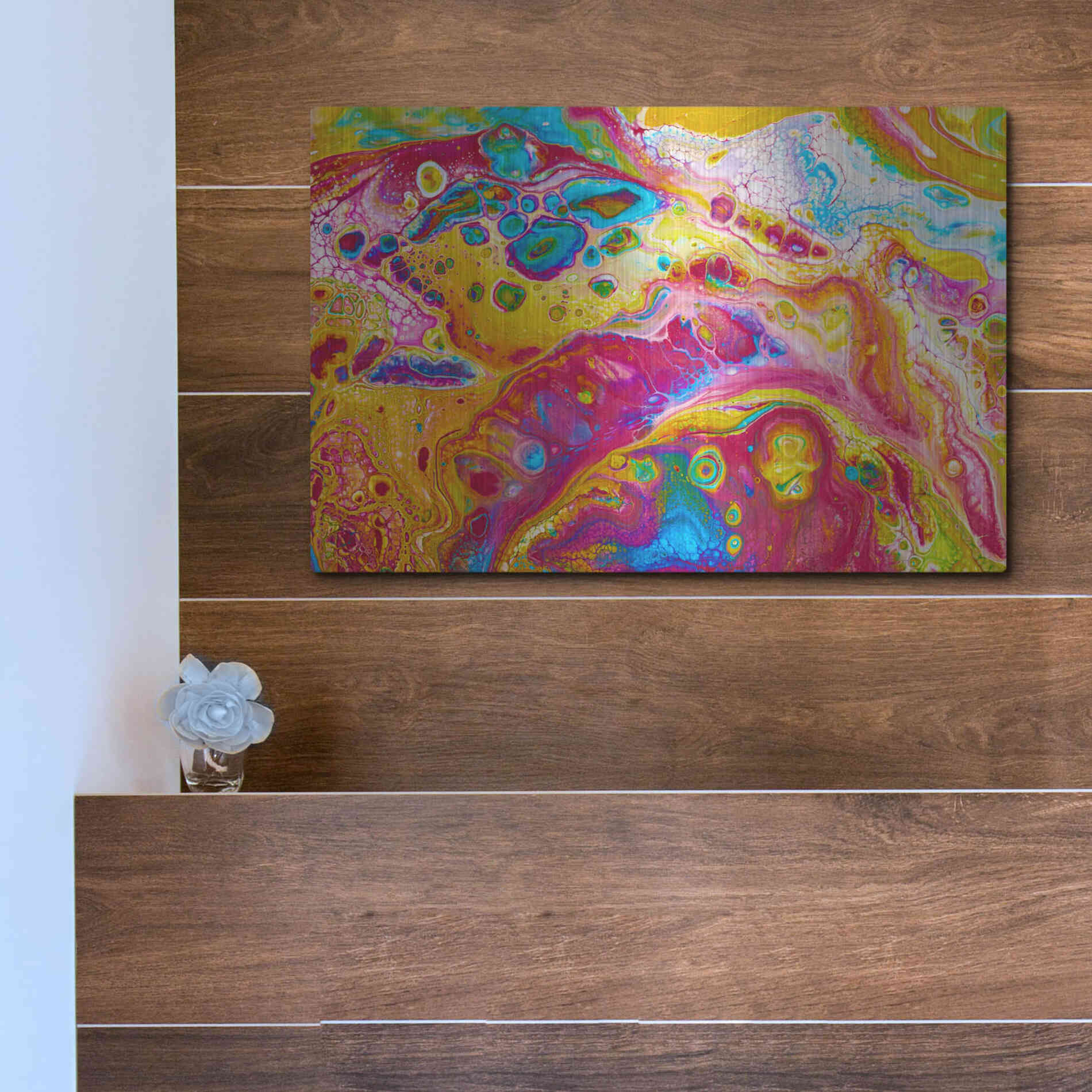 Luxe Metal Art 'Liquid Pour Yellow' by Epic Portfolio, Metal Wall Art,16x12