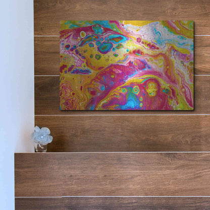 Luxe Metal Art 'Liquid Pour Yellow' by Epic Portfolio, Metal Wall Art,16x12
