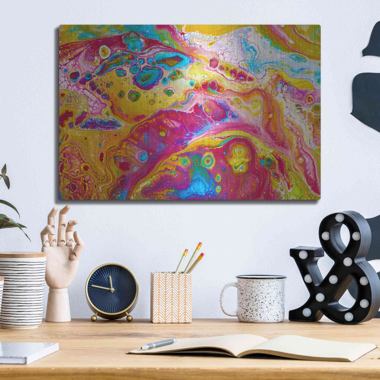 Luxe Metal Art 'Liquid Pour Yellow' by Epic Portfolio, Metal Wall Art,16x12