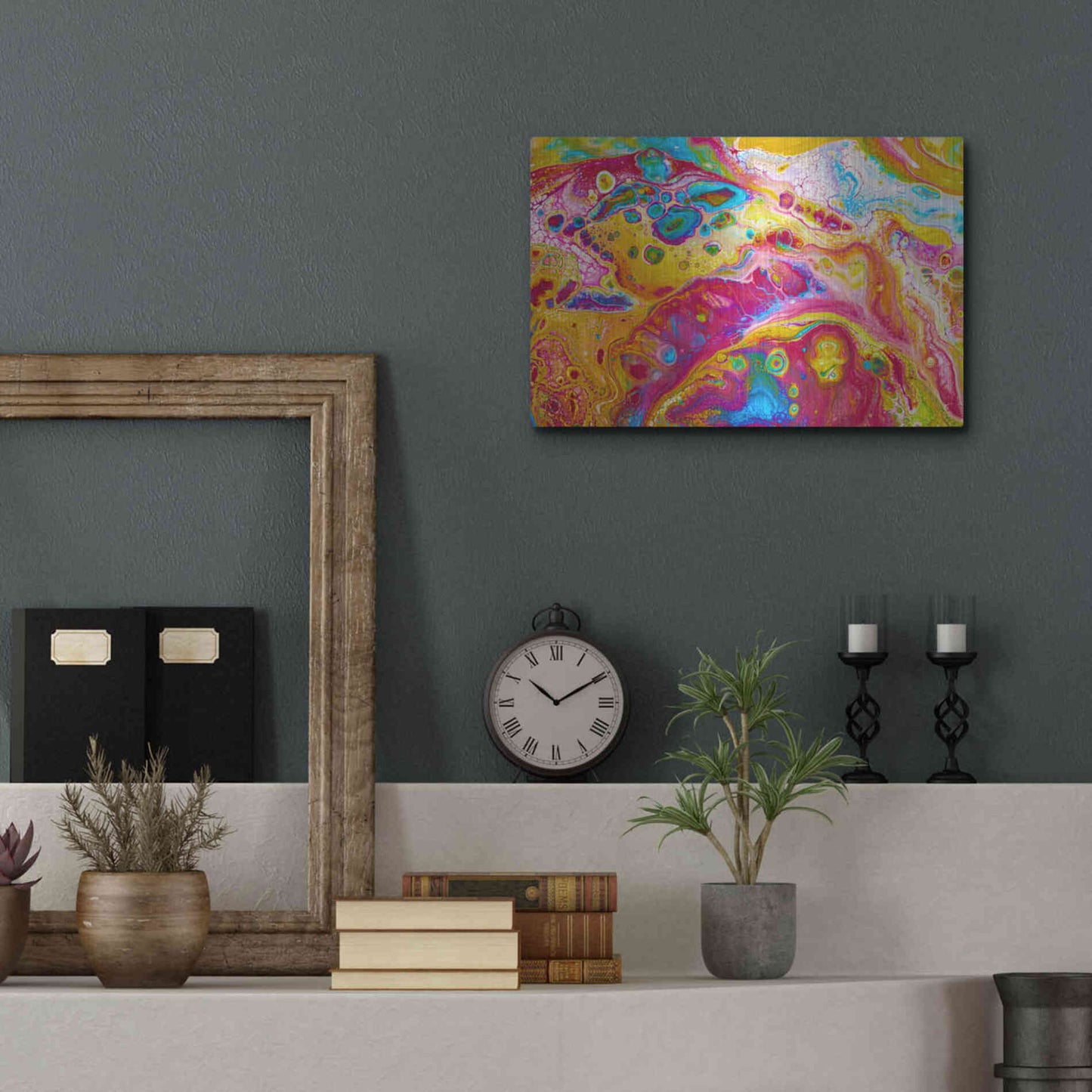 Luxe Metal Art 'Liquid Pour Yellow' by Epic Portfolio, Metal Wall Art,16x12