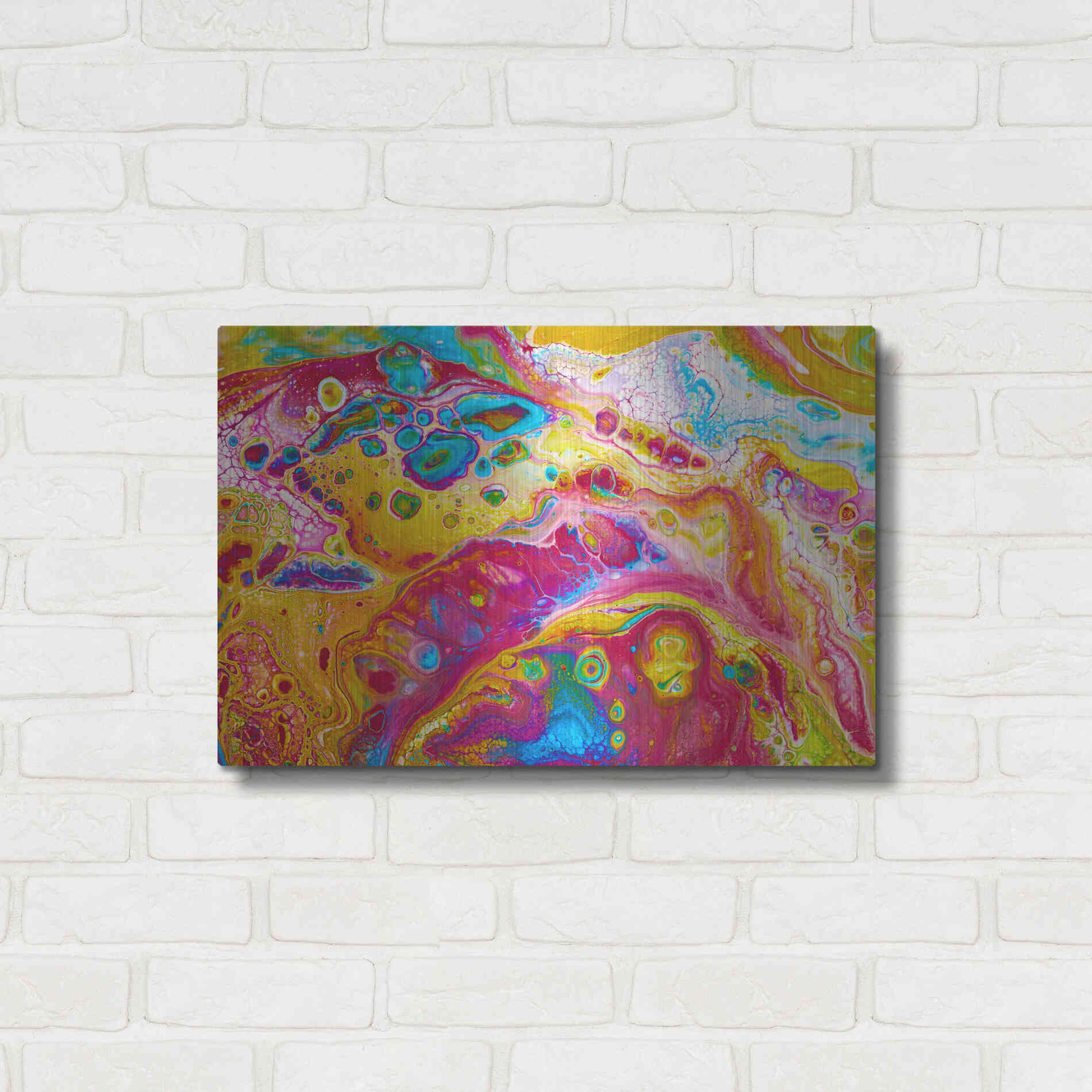 Luxe Metal Art 'Liquid Pour Yellow' by Epic Portfolio, Metal Wall Art,24x16