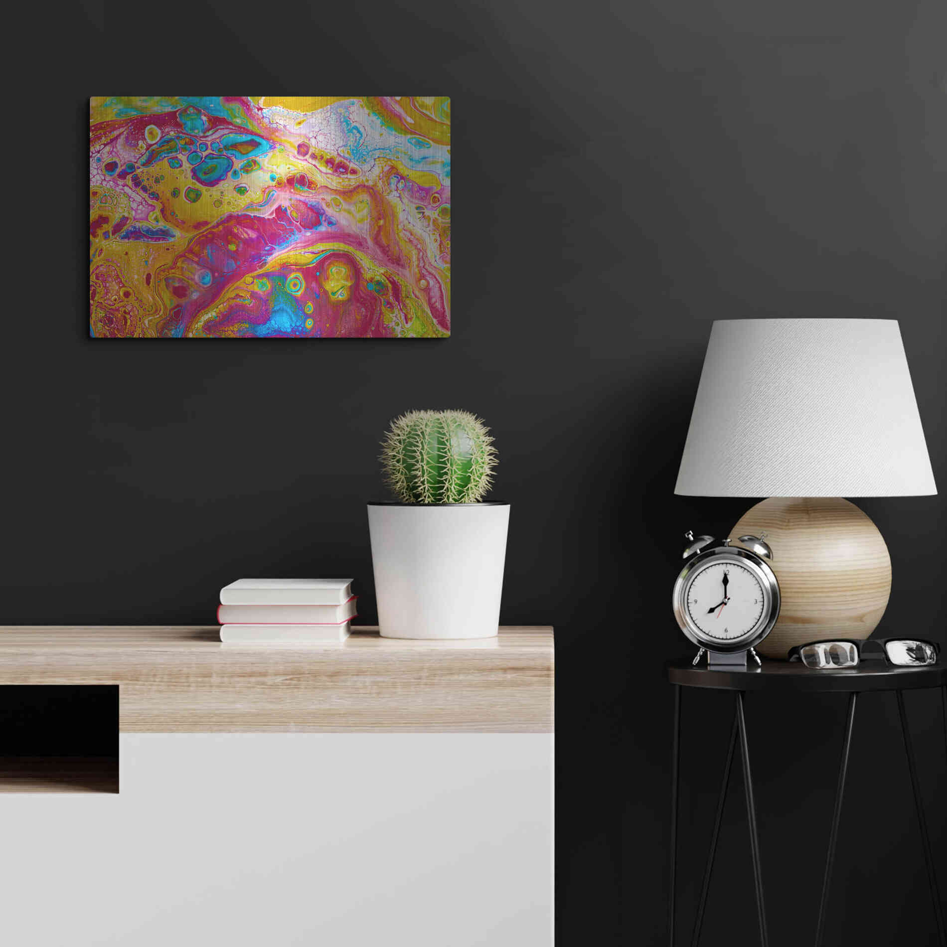 Luxe Metal Art 'Liquid Pour Yellow' by Epic Portfolio, Metal Wall Art,24x16
