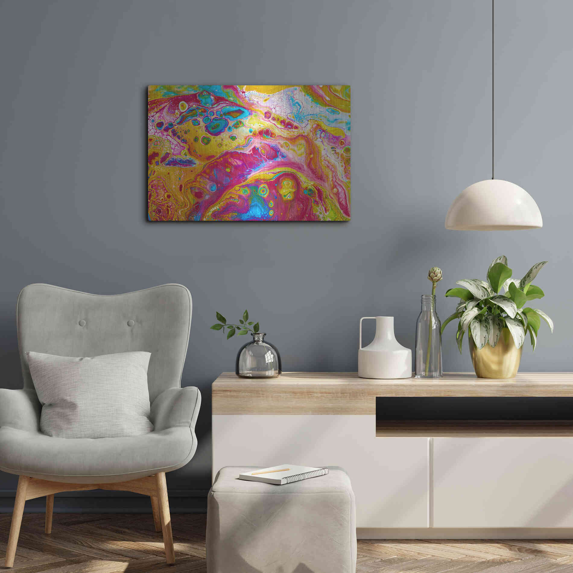 Luxe Metal Art 'Liquid Pour Yellow' by Epic Portfolio, Metal Wall Art,24x16
