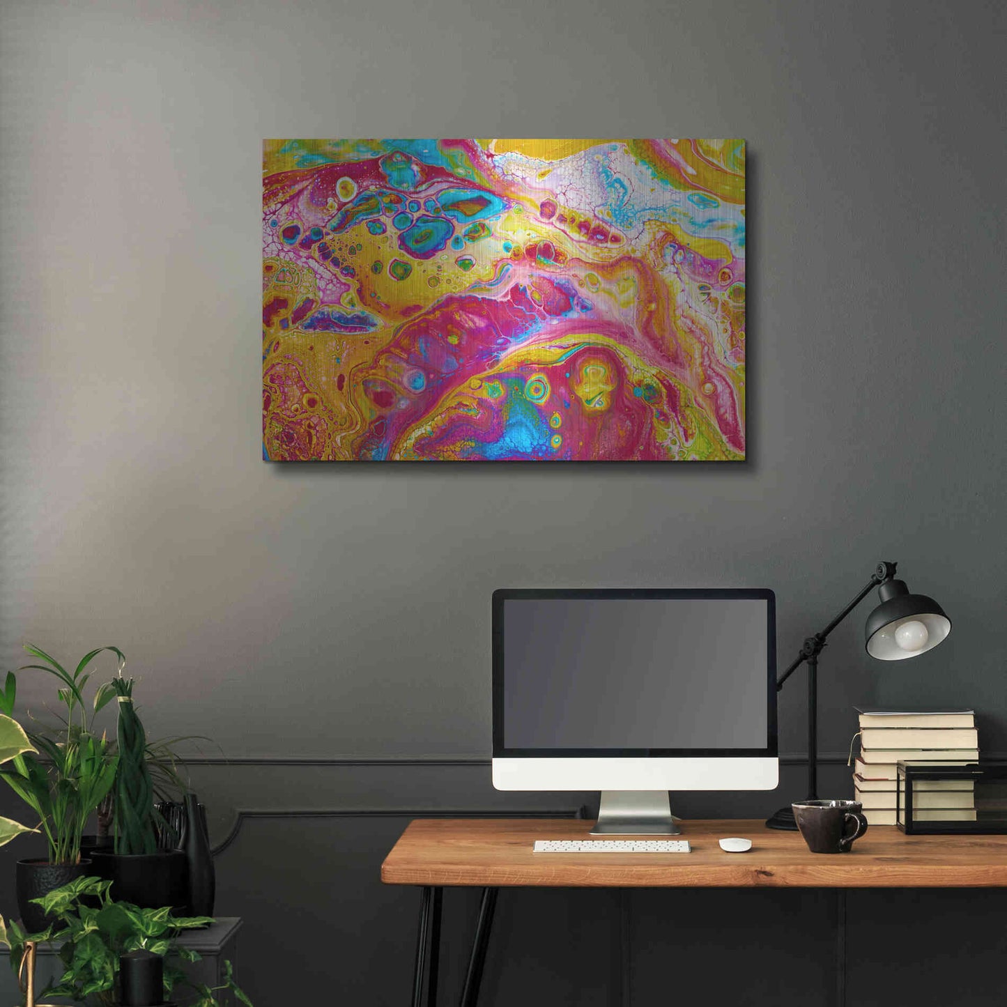 Luxe Metal Art 'Liquid Pour Yellow' by Epic Portfolio, Metal Wall Art,36x24
