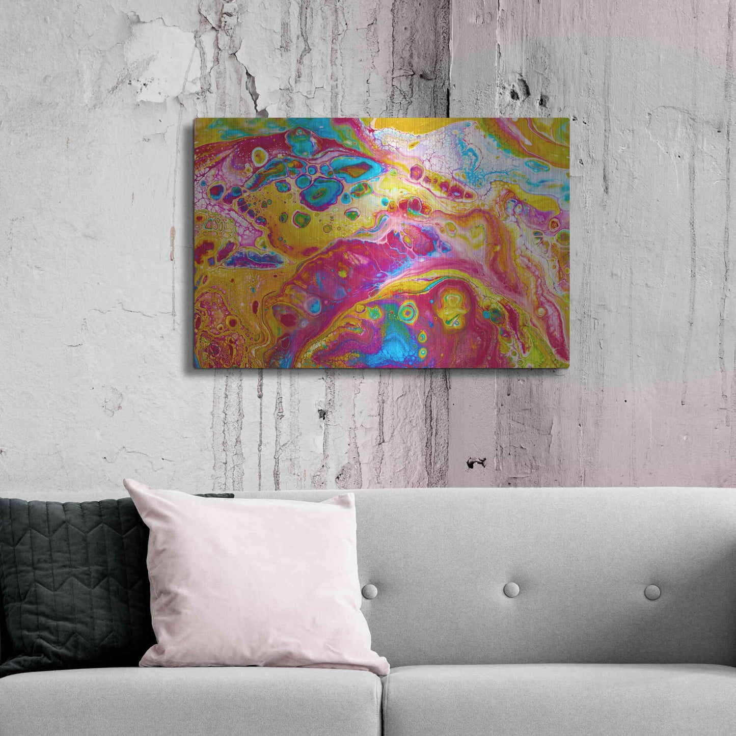 Luxe Metal Art 'Liquid Pour Yellow' by Epic Portfolio, Metal Wall Art,36x24