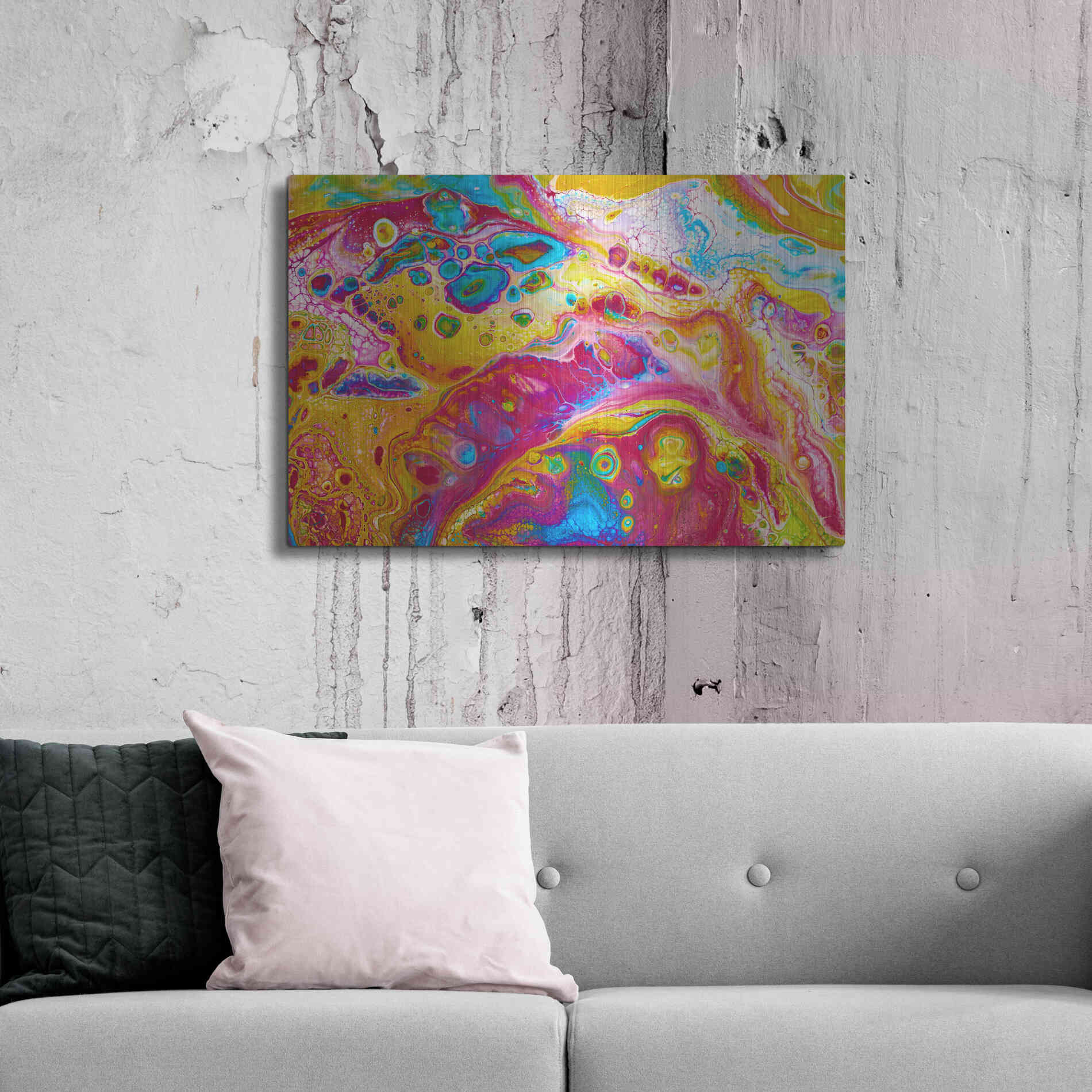 Luxe Metal Art 'Liquid Pour Yellow' by Epic Portfolio, Metal Wall Art,36x24