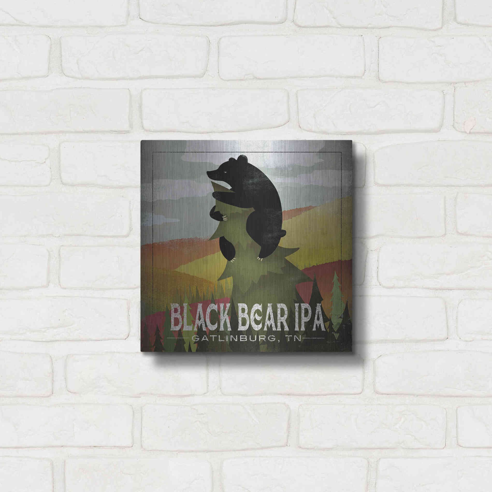 Luxe Metal Art 'Leaf Peeper Black Bear IPA' by Ryan Fowler, Metal Wall Art,12x12