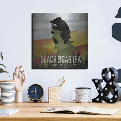 Luxe Metal Art 'Leaf Peeper Black Bear IPA' by Ryan Fowler, Metal Wall Art,12x12