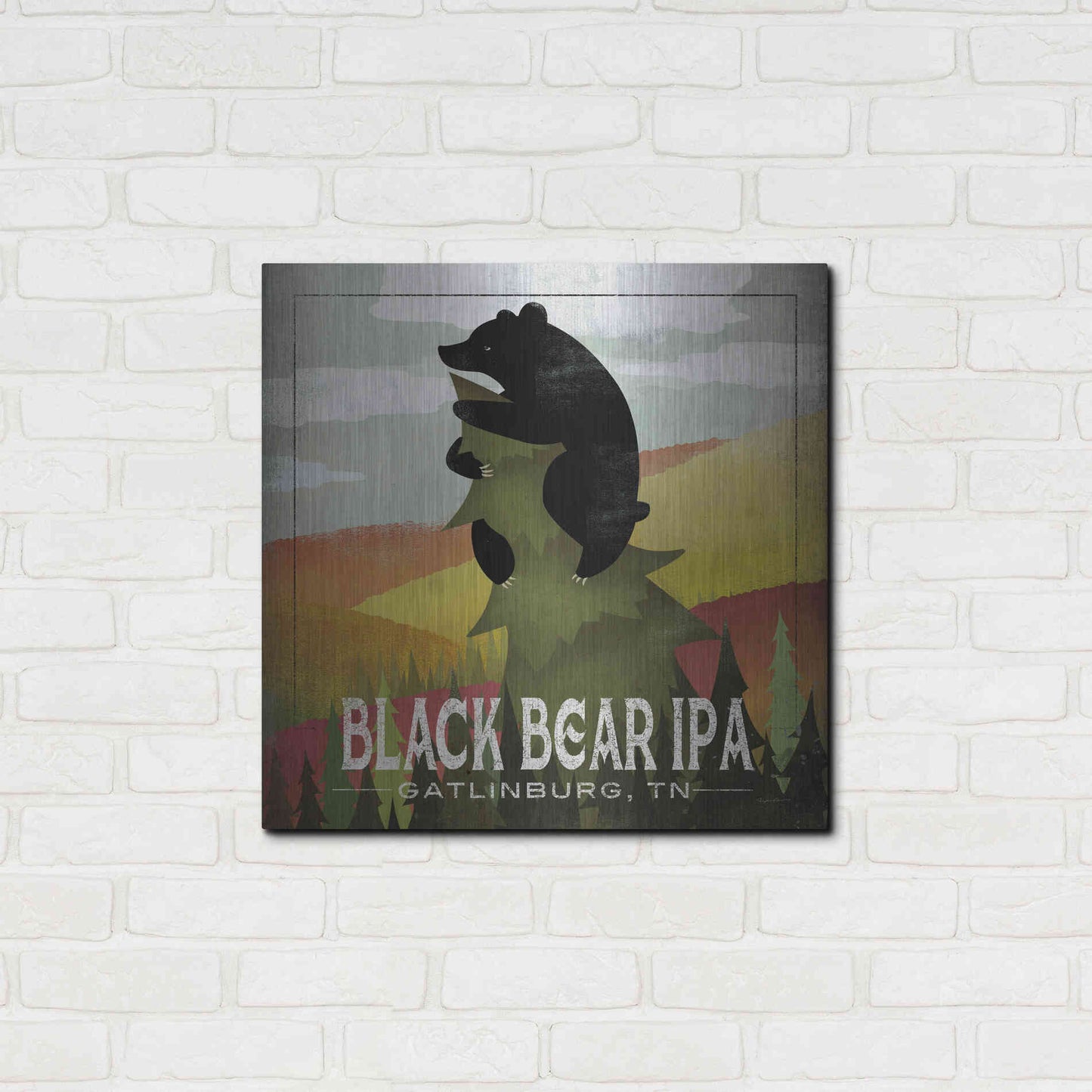 Luxe Metal Art 'Leaf Peeper Black Bear IPA' by Ryan Fowler, Metal Wall Art,24x24