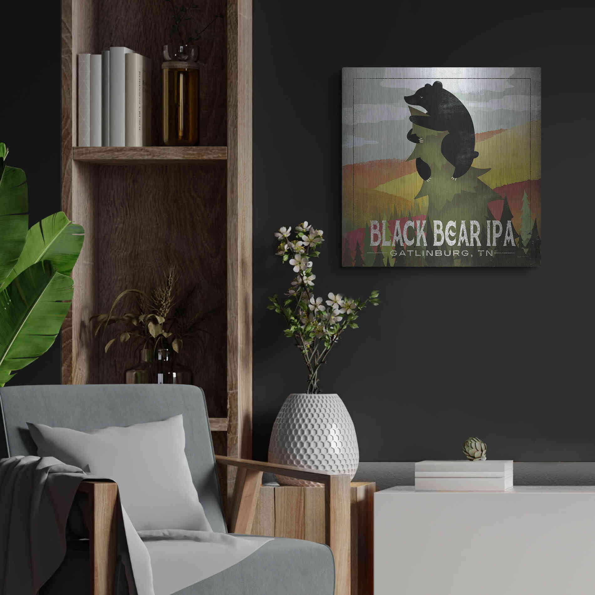 Luxe Metal Art 'Leaf Peeper Black Bear IPA' by Ryan Fowler, Metal Wall Art,24x24