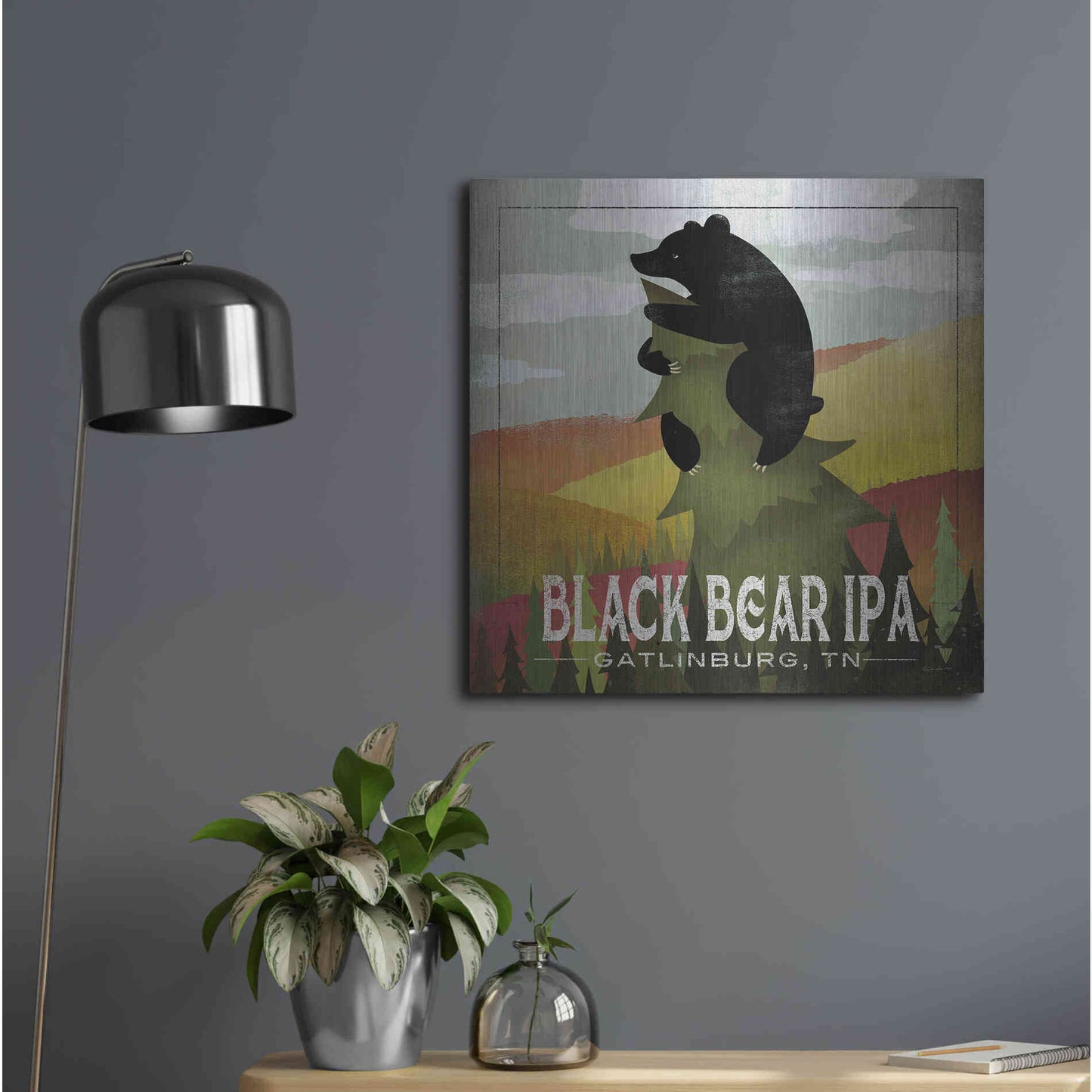 Luxe Metal Art 'Leaf Peeper Black Bear IPA' by Ryan Fowler, Metal Wall Art,24x24