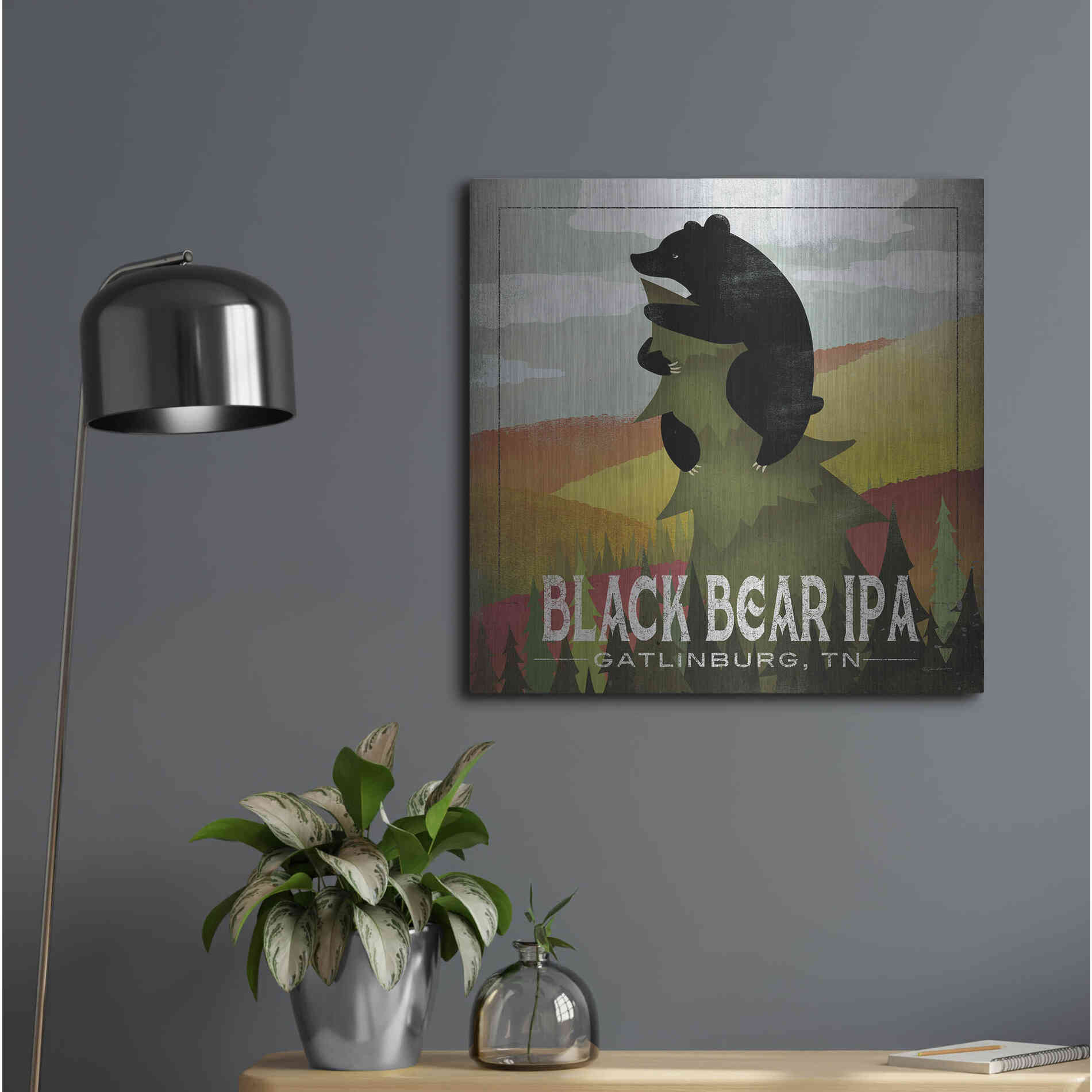 Luxe Metal Art 'Leaf Peeper Black Bear IPA' by Ryan Fowler, Metal Wall Art,24x24