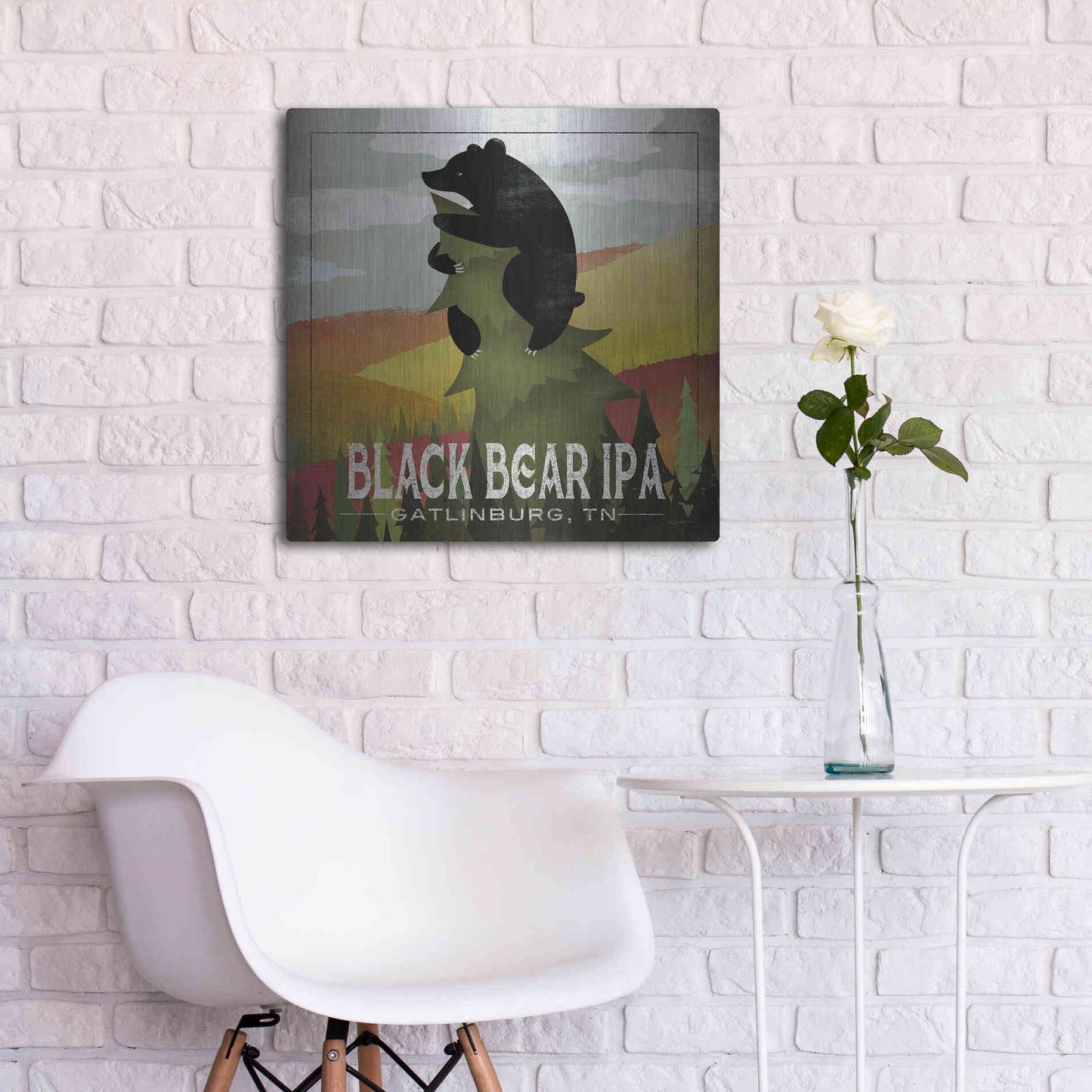 Luxe Metal Art 'Leaf Peeper Black Bear IPA' by Ryan Fowler, Metal Wall Art,24x24