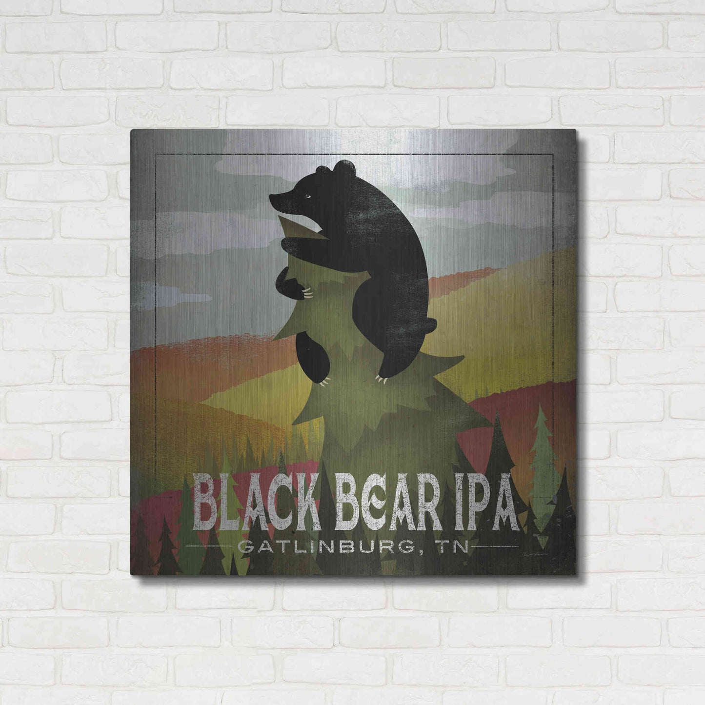 Luxe Metal Art 'Leaf Peeper Black Bear IPA' by Ryan Fowler, Metal Wall Art,36x36