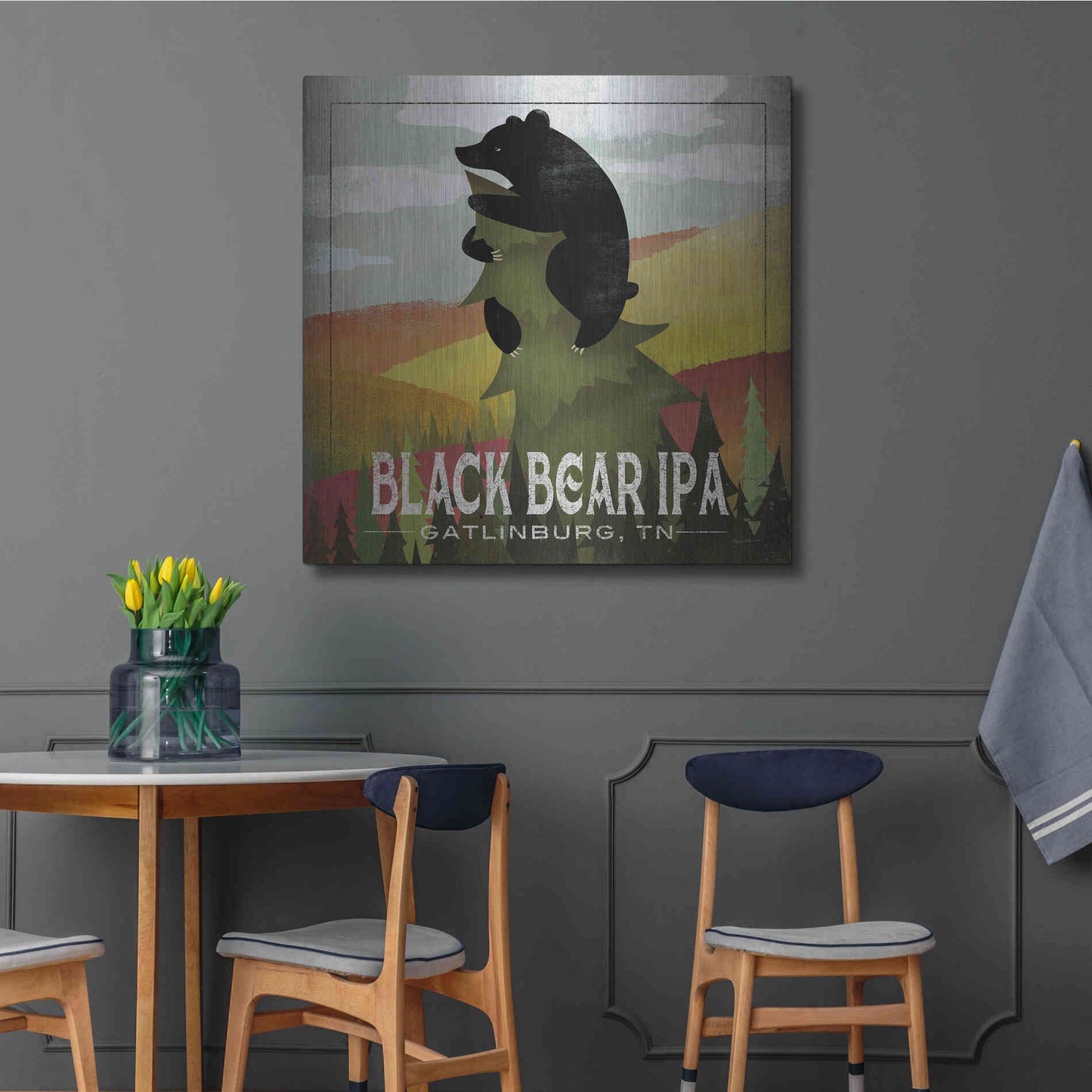 Luxe Metal Art 'Leaf Peeper Black Bear IPA' by Ryan Fowler, Metal Wall Art,36x36