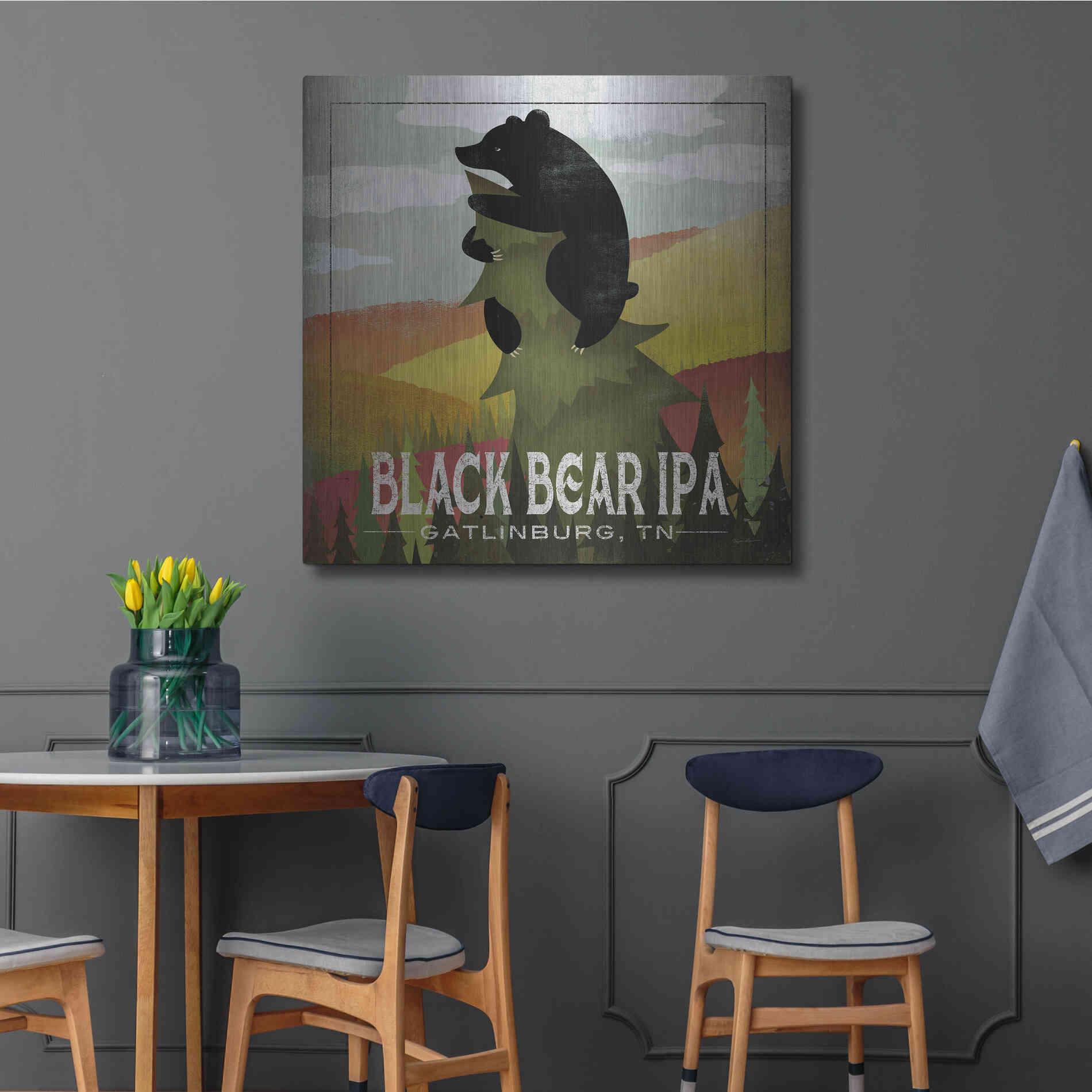 Luxe Metal Art 'Leaf Peeper Black Bear IPA' by Ryan Fowler, Metal Wall Art,36x36