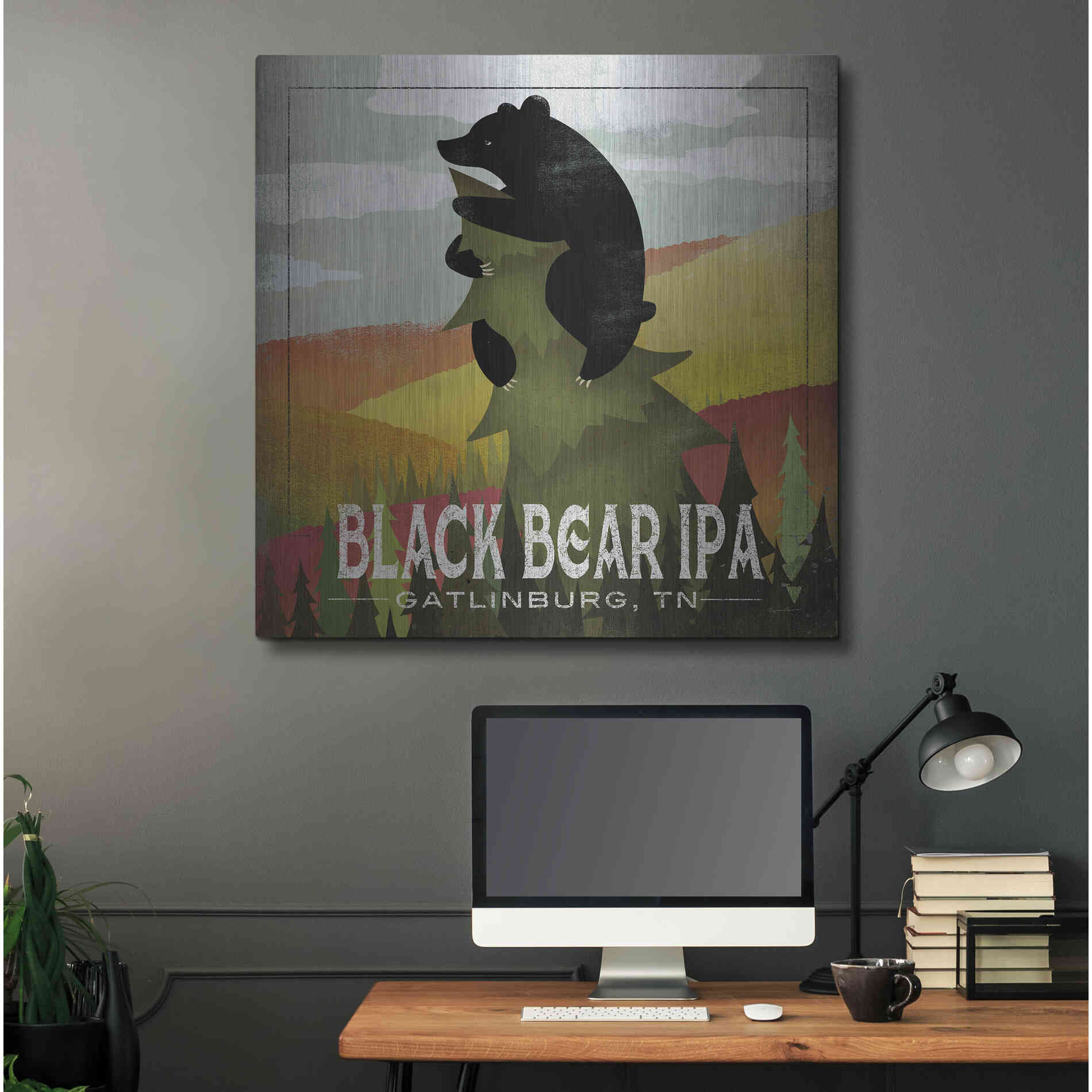 Luxe Metal Art 'Leaf Peeper Black Bear IPA' by Ryan Fowler, Metal Wall Art,36x36