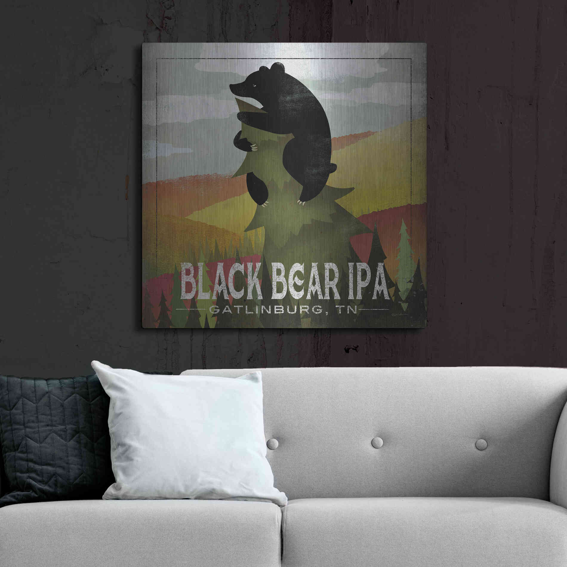 Luxe Metal Art 'Leaf Peeper Black Bear IPA' by Ryan Fowler, Metal Wall Art,36x36
