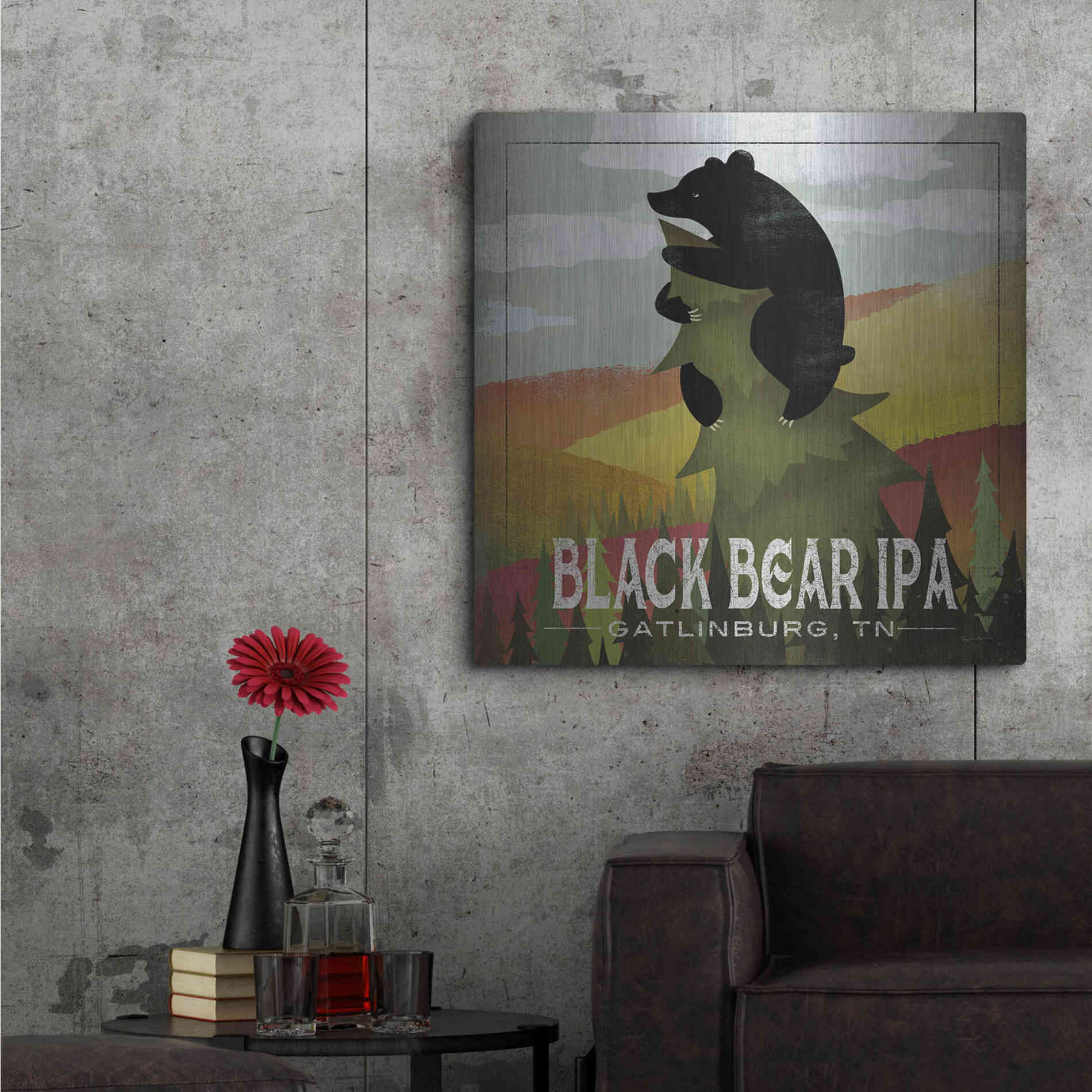 Luxe Metal Art 'Leaf Peeper Black Bear IPA' by Ryan Fowler, Metal Wall Art,36x36