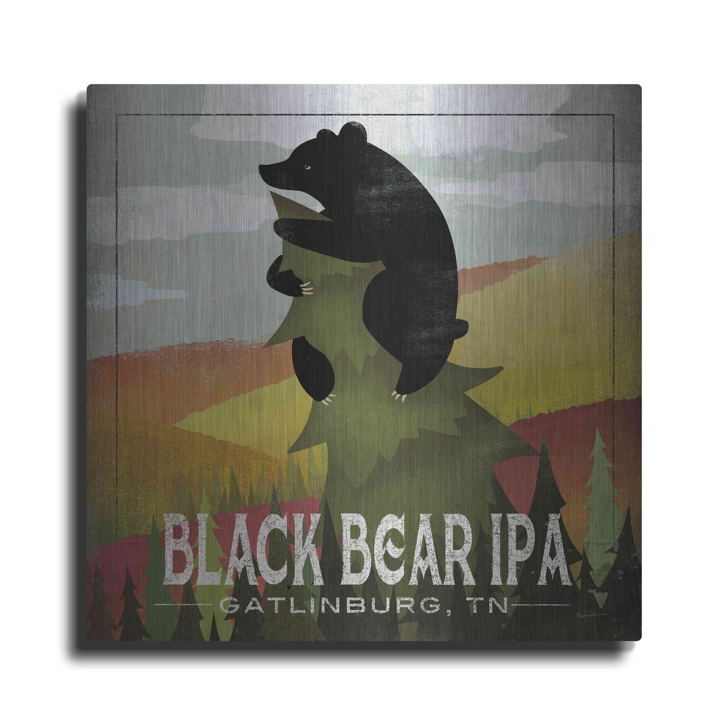 Luxe Metal Art 'Leaf Peeper Black Bear IPA' by Ryan Fowler, Metal Wall Art