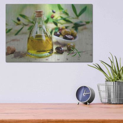 Luxe Metal Art 'Mama's Kitchen - Olive Oil' by Epic Portfolio, Metal Wall Art,16x12