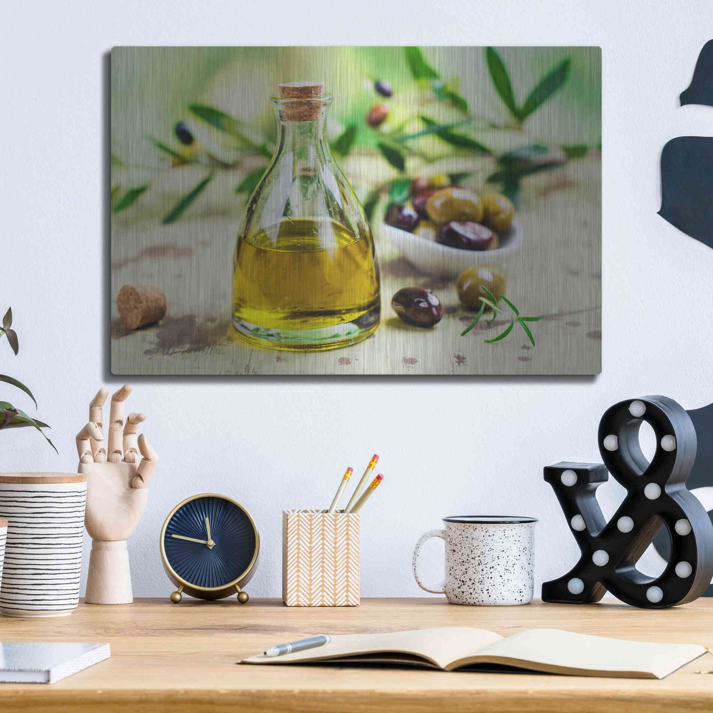 Luxe Metal Art 'Mama's Kitchen - Olive Oil' by Epic Portfolio, Metal Wall Art,16x12
