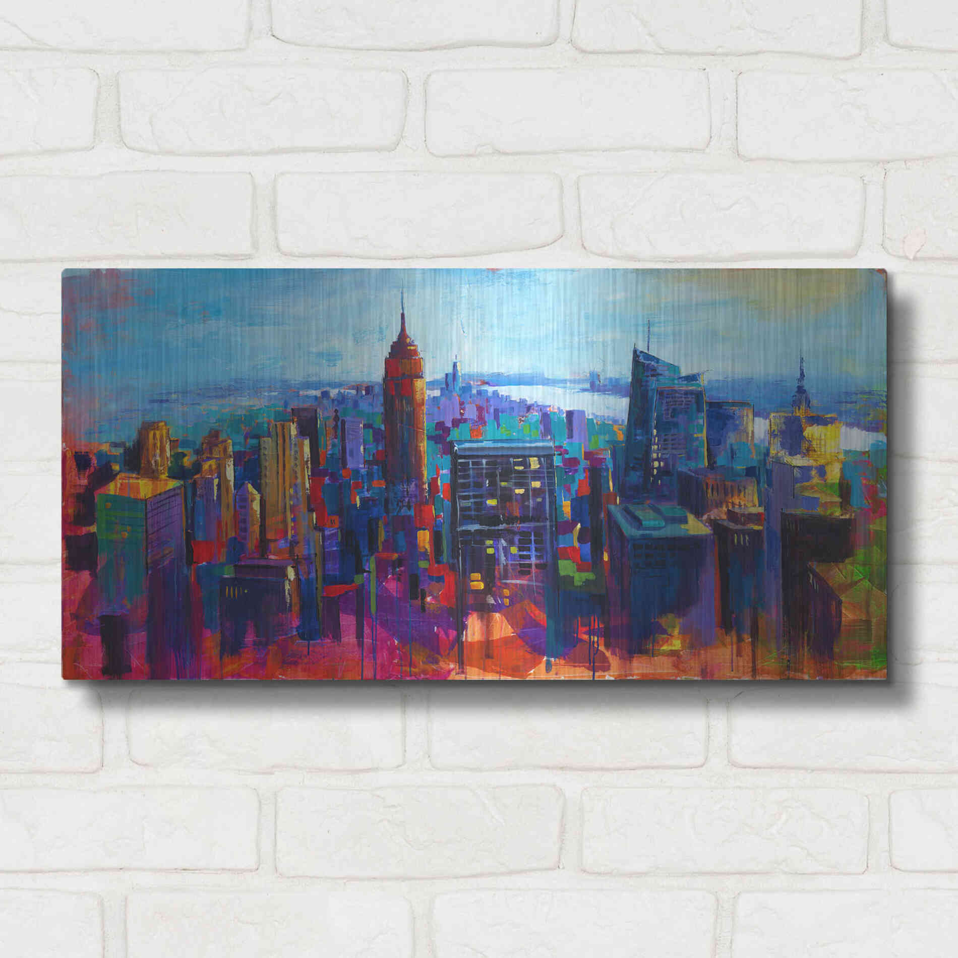 Luxe Metal Art 'New York Color' by Epic Portfolio, Metal Wall Art,24x12