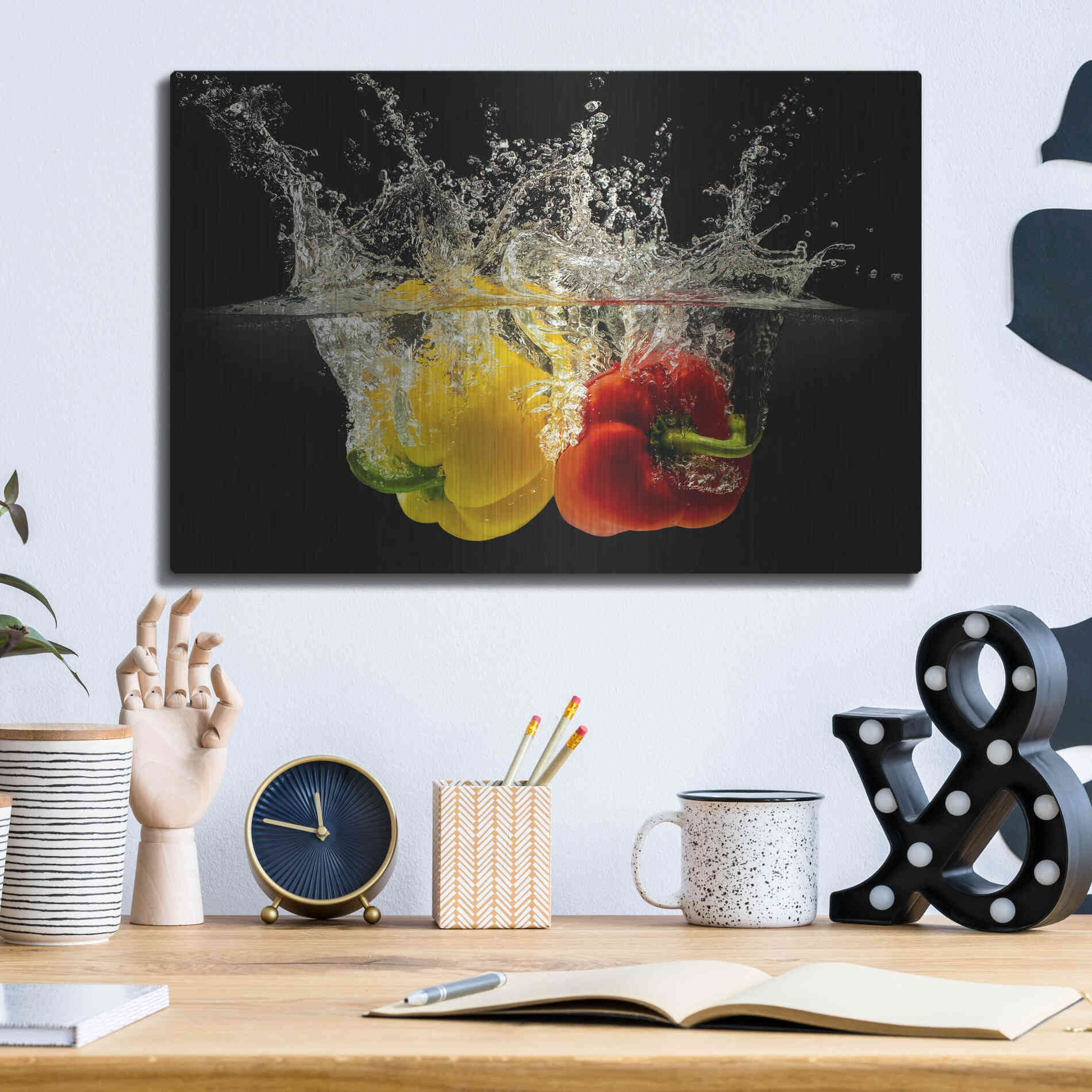 Luxe Metal Art 'Pepper Splash' by Epic Portfolio, Metal Wall Art,16x12