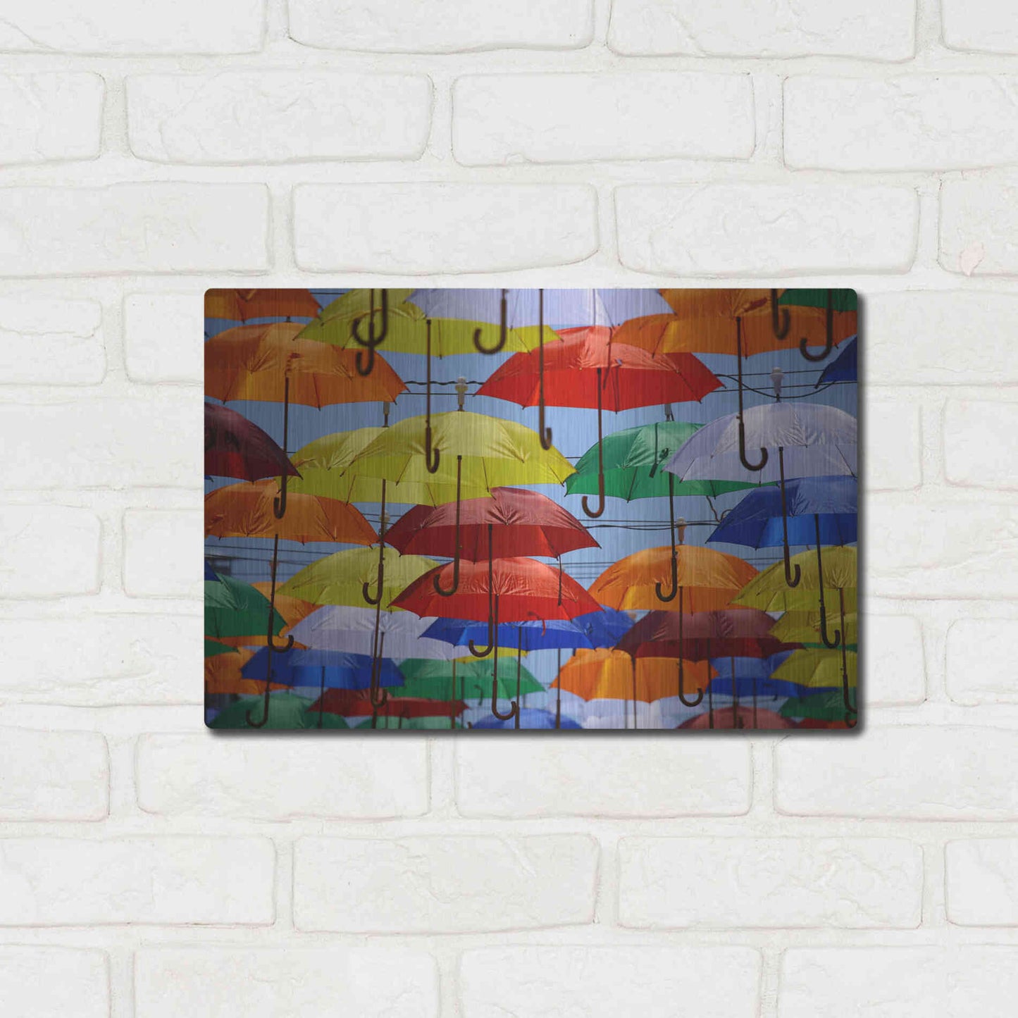 Luxe Metal Art 'Raining Umbrellas' by Epic Portfolio, Metal Wall Art,16x12
