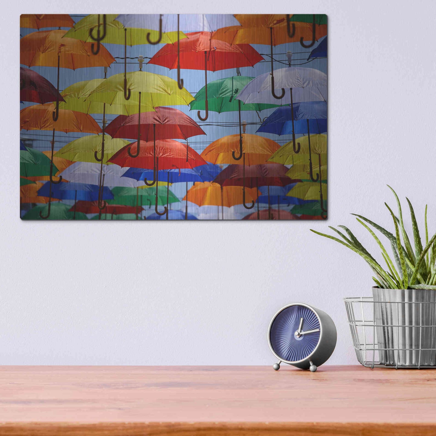 Luxe Metal Art 'Raining Umbrellas' by Epic Portfolio, Metal Wall Art,16x12