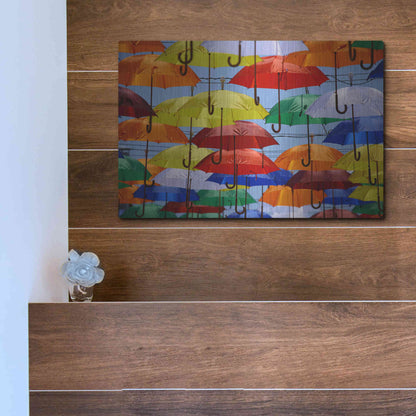Luxe Metal Art 'Raining Umbrellas' by Epic Portfolio, Metal Wall Art,16x12