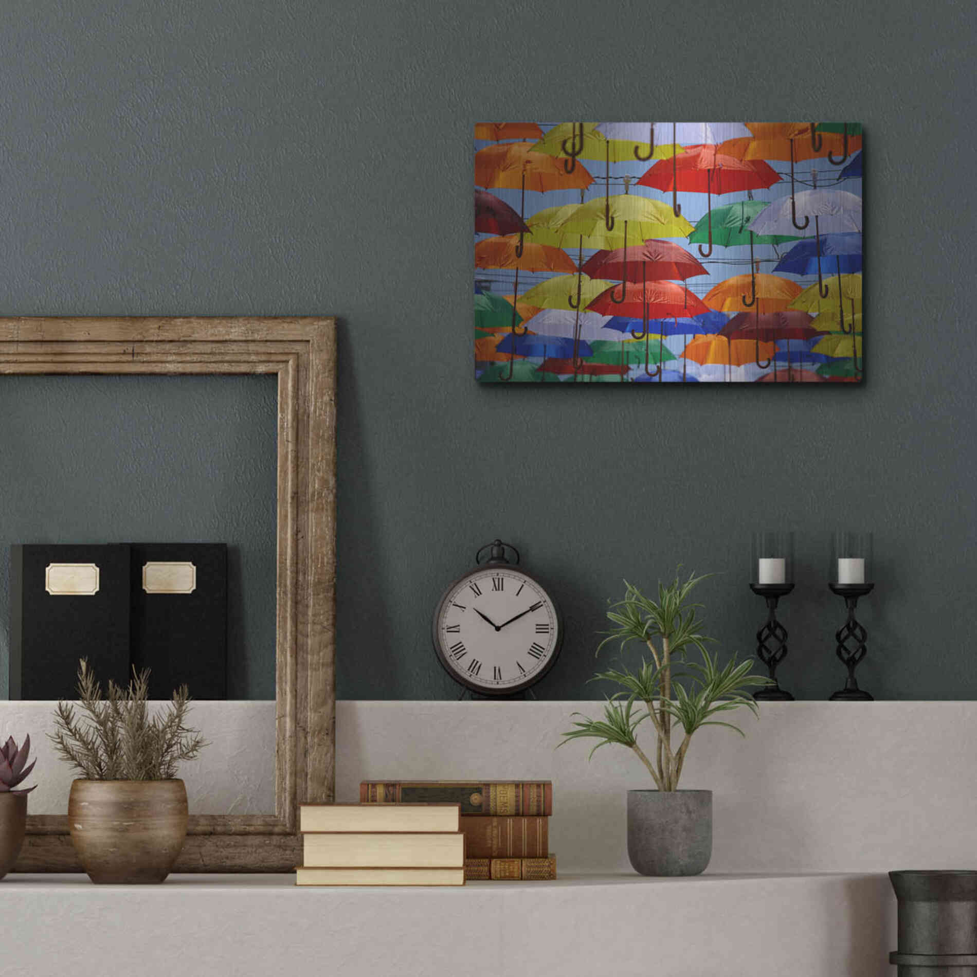 Luxe Metal Art 'Raining Umbrellas' by Epic Portfolio, Metal Wall Art,16x12