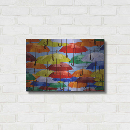 Luxe Metal Art 'Raining Umbrellas' by Epic Portfolio, Metal Wall Art,24x16
