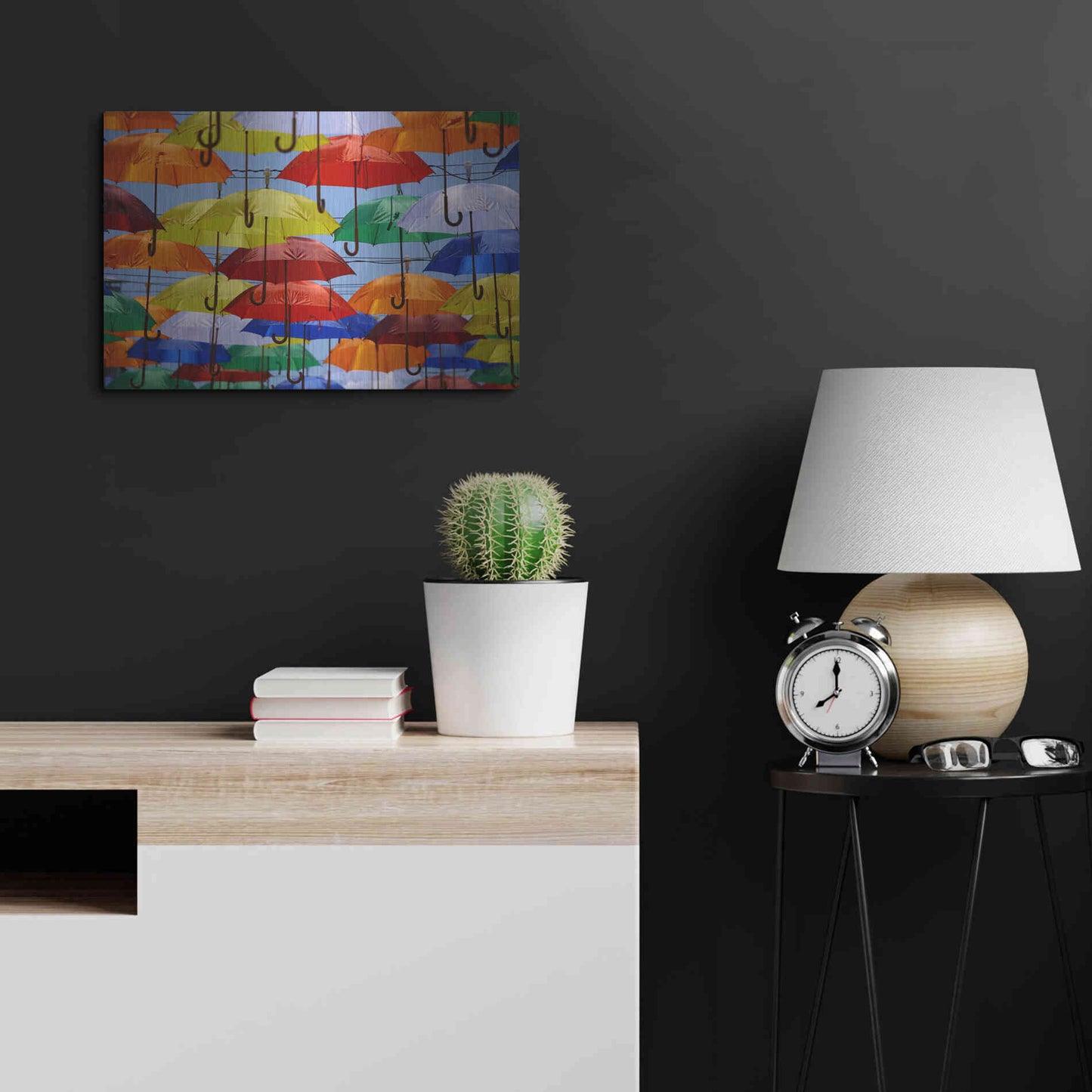 Luxe Metal Art 'Raining Umbrellas' by Epic Portfolio, Metal Wall Art,24x16