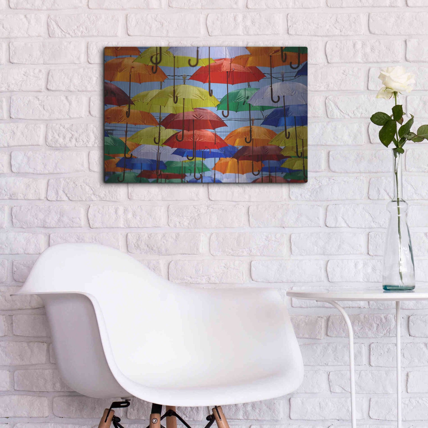 Luxe Metal Art 'Raining Umbrellas' by Epic Portfolio, Metal Wall Art,24x16