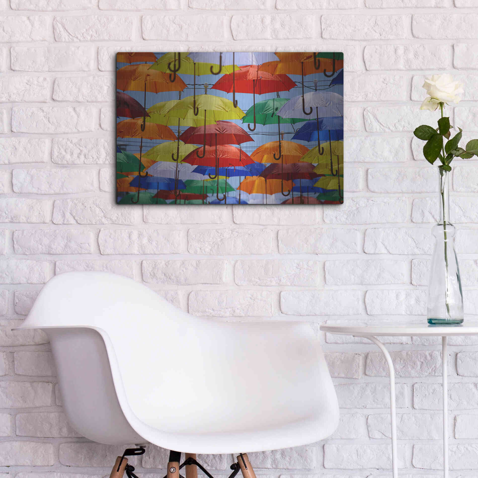 Luxe Metal Art 'Raining Umbrellas' by Epic Portfolio, Metal Wall Art,24x16