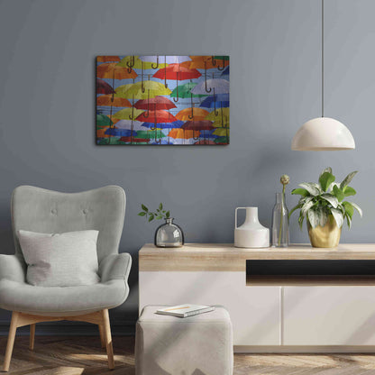 Luxe Metal Art 'Raining Umbrellas' by Epic Portfolio, Metal Wall Art,24x16