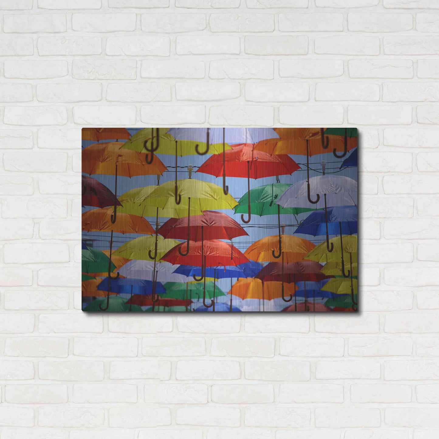 Luxe Metal Art 'Raining Umbrellas' by Epic Portfolio, Metal Wall Art,36x24
