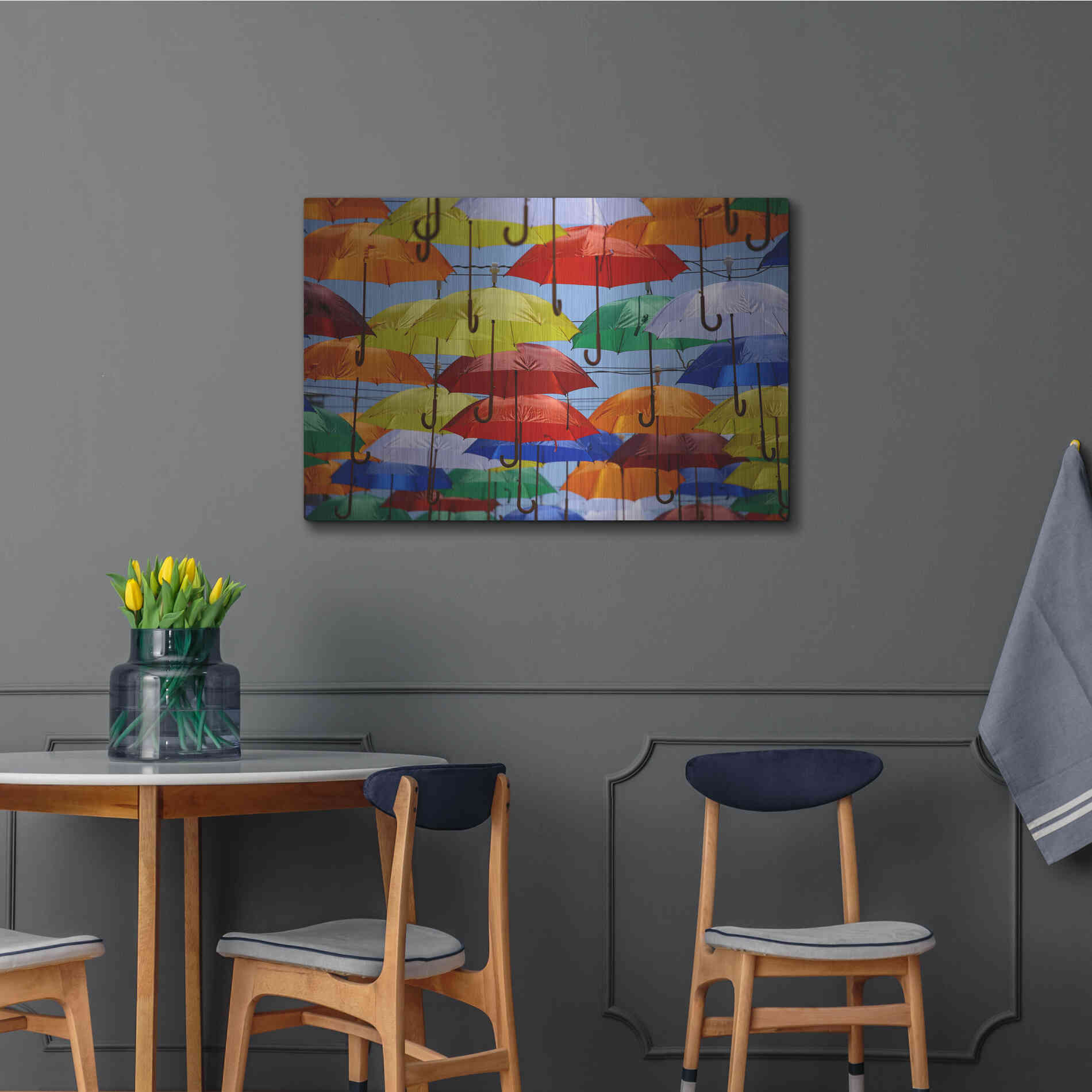 Luxe Metal Art 'Raining Umbrellas' by Epic Portfolio, Metal Wall Art,36x24