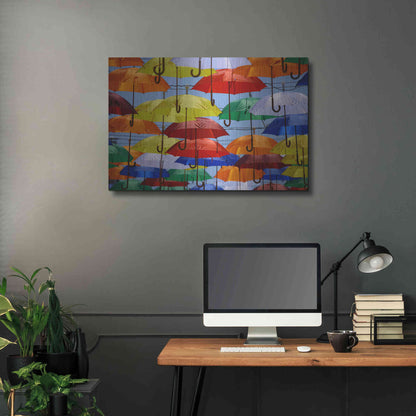 Luxe Metal Art 'Raining Umbrellas' by Epic Portfolio, Metal Wall Art,36x24
