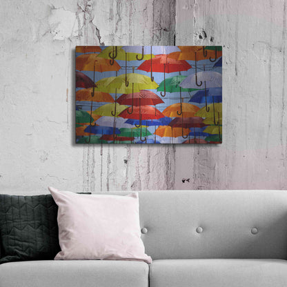 Luxe Metal Art 'Raining Umbrellas' by Epic Portfolio, Metal Wall Art,36x24